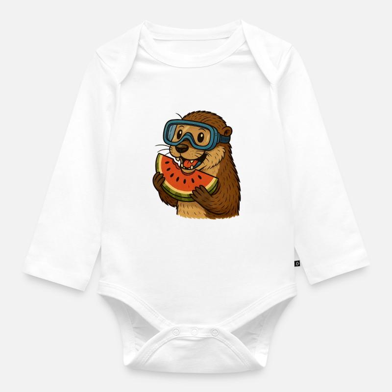Otter mit Wassermelone - Baby Bio-Langarm-Body - Weiß