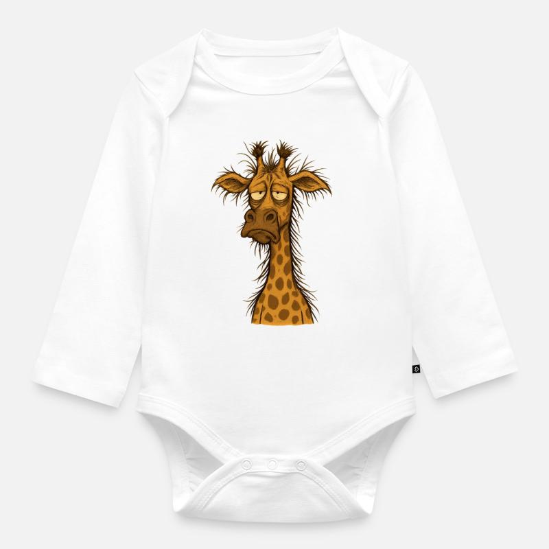 Giraffe - Organic Longsleeve Baby Bodysuit - white