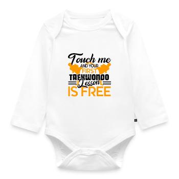 Taekwondo First Taekwondo Lesson Is Free - Organic Longsleeve Baby Bodysuit - white - Front