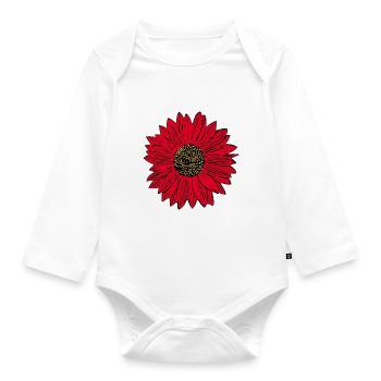 Flower Red Red Flower Flowers Red Red Flowers - Organic Longsleeve Baby Bodysuit - white - Front