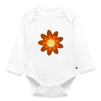 70er Jahre Blume Muster Hippie Festival Kostüm - Baby Bio-Langarm-Body - Weiß - Vorne