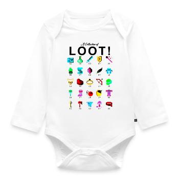8bit Pixel Sammlung von Loot Beute Gamer Nerd - Baby Bio-Langarm-Body - Weiß - Vorne