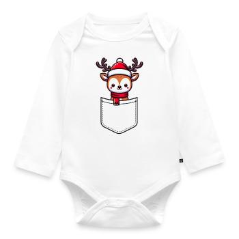 Mignon renne dans un sac - animal de poche - Body Bébé bio manches longues - blanc - Devant