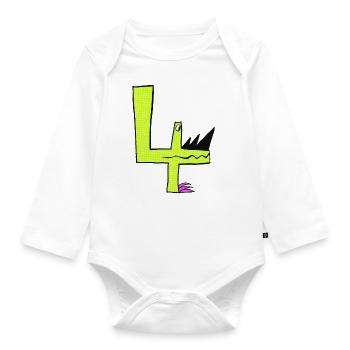 cool number for the 4th birthday for all monster fans - Organic Longsleeve Baby Bodysuit - white - Front