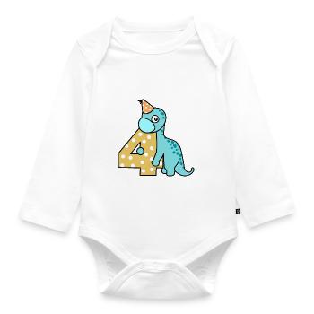 Dino Geburtstag Vier - Baby Bio-Langarm-Body - Weiß - Vorne