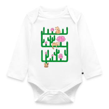 Cats and cacti - Organic Longsleeve Baby Bodysuit - white - Front