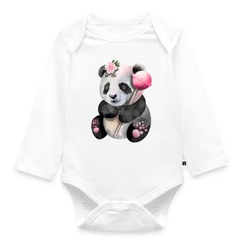 Kleiner niedlicher Panda mit pinkem Lollipop - Baby Bio-Langarm-Body - Weiß - Vorne