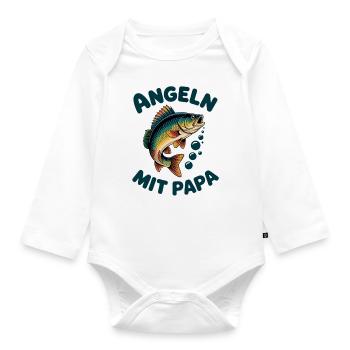 Angeln mit Papa mit springendem Barsch - Baby Bio-Langarm-Body - Weiß - Vorne