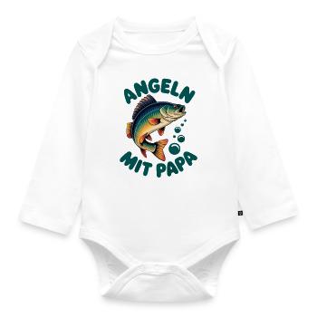 Angeln mit Papa mit springendem Barsch - Baby Bio-Langarm-Body - Weiß - Vorne
