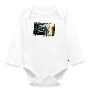 Elegance in detail – Modern car in a rainy environment - Organic Longsleeve Baby Bodysuit - white - Front