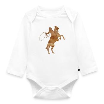 Cadeau d'équitation cheval d'équitation western - Body Bébé bio manches longues - blanc - Devant