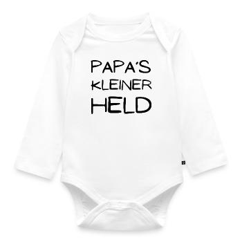 Papas kleiner Held - Baby Bio-Langarm-Body - Weiß - Vorne