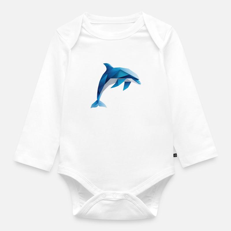 Tauchender Delfin, Wassertier - Baby Bio-Langarm-Body - Weiß