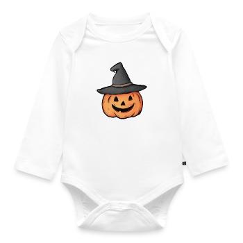 Funny pumpkin for Halloween - Organic Longsleeve Baby Bodysuit - white - Front