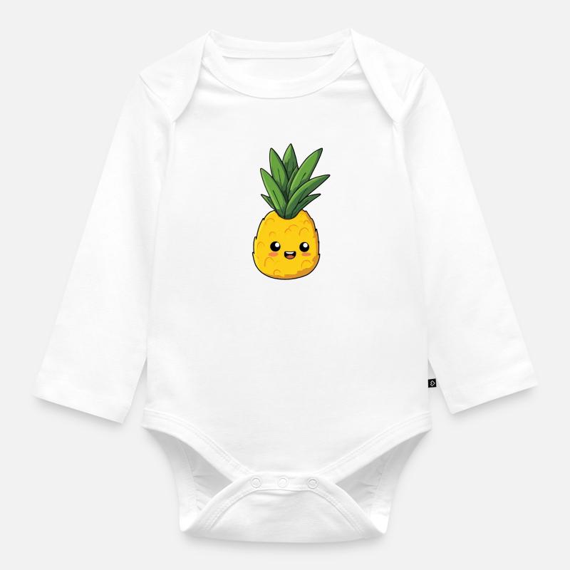 Contenuto di ananas, espressione innocente e carina - Body ecologico per neonato a manica lunga - bianco