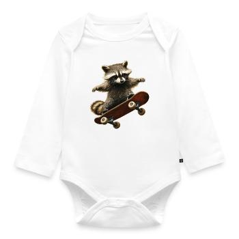 Raccoon Skateboard - Organic Longsleeve Baby Bodysuit - white - Front
