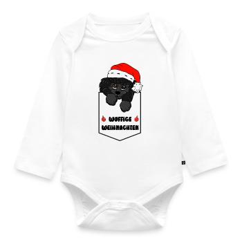 weihnachtliches Pudelmotiv - Taschenhocker Pudel - Baby Bio-Langarm-Body - Weiß - Vorne