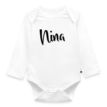 Name - Nina - Baby Bio-Langarm-Body - Weiß - Vorne
