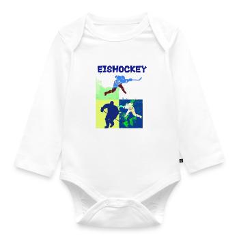 Eishockey, Hockey, Graffi, bunt, stencil - Baby Bio-Langarm-Body - Weiß - Vorne