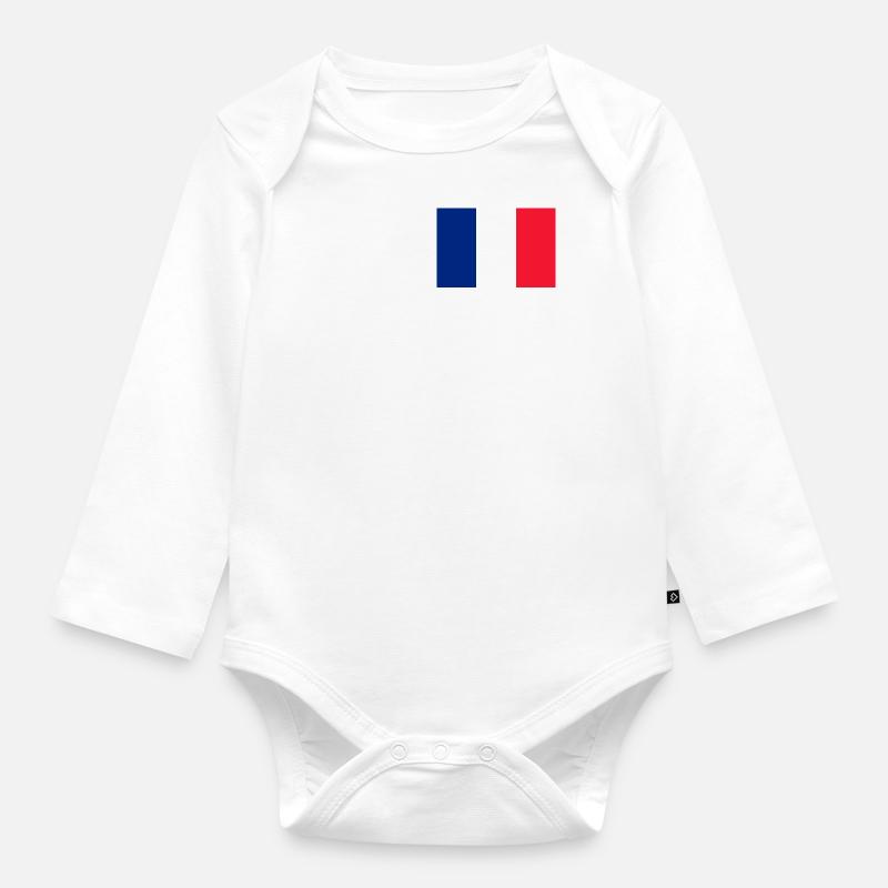 Drapeau français sur le coeur - Body Bébé bio manches longues - blanc