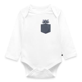 Raccoon - cute - bag - Organic Longsleeve Baby Bodysuit - white - Front