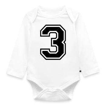 Nummer 3 - Baby Bio-Langarm-Body - Weiß - Vorne