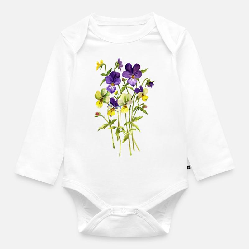 Bouquet de pensées - Body Bébé bio manches longues - blanc