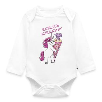 School enrollment Unicorn with sugar cone Back to school - Organic Longsleeve Baby Bodysuit - white - Front