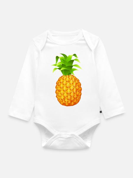 Ananas - Baby Bio-Langarm-Body - Weiß
