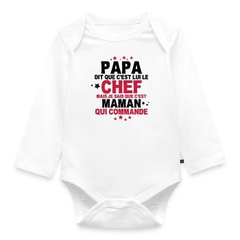 papa dit que c'est lui le chef - Body Bébé bio manches longues - blanc - Devant