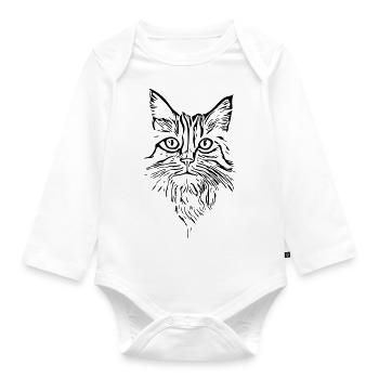 Cat - vector - Organic Longsleeve Baby Bodysuit - white - Front
