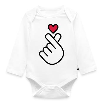 Coeur K-pop, symbole de la musique pop Corée K, doigt, main - Body Bébé bio manches longues - blanc - Devant