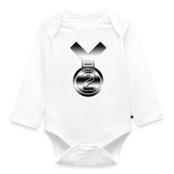 Silver 2nd award for any achievement - Organic Longsleeve Baby Bodysuit - white - Front