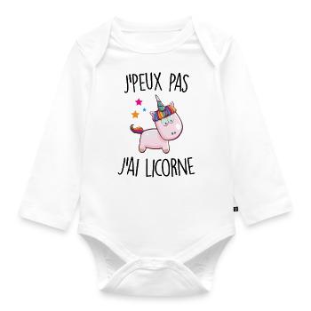 J'peux pas j'ai licorne - Body Bébé bio manches longues - blanc - Devant