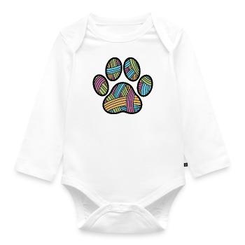 Bunter Pfotenabdruck - Baby Bio-Langarm-Body - Weiß - Vorne
