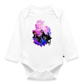 Galloping Herd of Horses - Watercolor - Organic Longsleeve Baby Bodysuit - white - Front