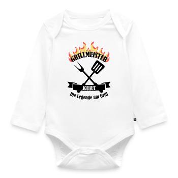Grillmeister Kurt lustiger Spruch Vorname - Baby Bio-Langarm-Body - Weiß - Vorne