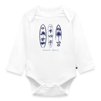 Surfboard Palms, Hibiscus Flower, Paradise Flower - Organic Longsleeve Baby Bodysuit - white - Front