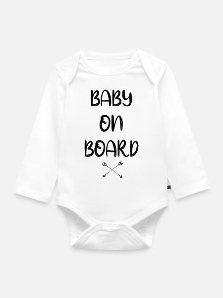 Baby On Board Pfeile - Baby Bio-Langarm-Body - Weiß