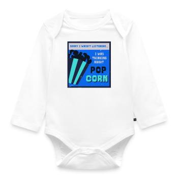 Lustiges Zitat aus Popcorn Thinking About - Baby Bio-Langarm-Body - Weiß - Vorne