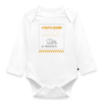 Popcorn und Filme Lustiges Sprichwort Gesunder - Baby Bio-Langarm-Body - Weiß - Vorne