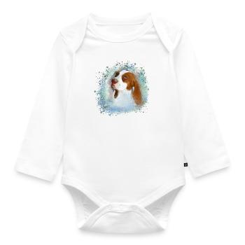 Canaan, chien, graffiti, beige, peinture, bleu - Body Bébé bio manches longues - blanc - Devant