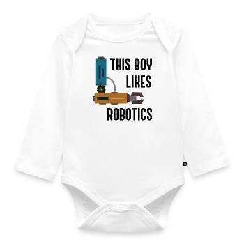 Junge mag Roboter Maschinenbauingenieur Robotik - Baby Bio-Langarm-Body - Weiß - Vorne