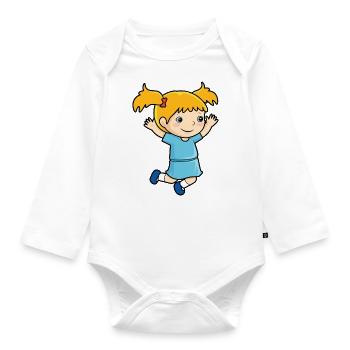 Girl jumps school enrollment joy kindergarten - Organic Longsleeve Baby Bodysuit - white - Front