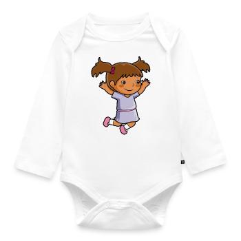 Girl jumps school enrollment joy kindergarten - Organic Longsleeve Baby Bodysuit - white - Front