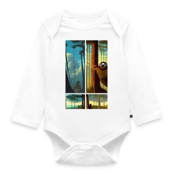 Cool Comic Drawing of a Sloth in the jungle - Organic Longsleeve Baby Bodysuit - white - Front