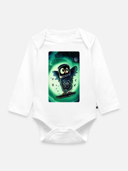 Surfing Green Space Owl - Baby Bio-Langarm-Body - Weiß