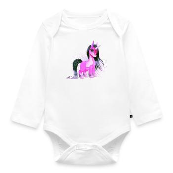Unicorn with asterisk Viva Magenta - Organic Longsleeve Baby Bodysuit - white - Front