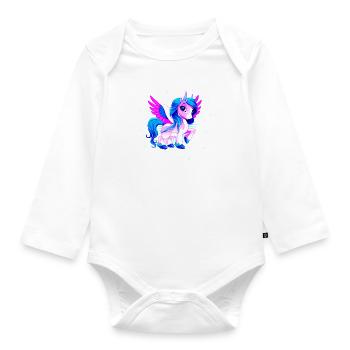 Einhorn Pink Pegasus - Baby Bio-Langarm-Body - Weiß - Vorne