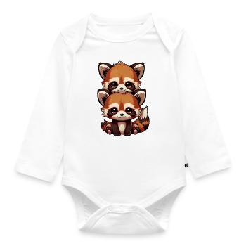 Deux pandas roux frère soeur panda animal bébé - Body Bébé bio manches longues - blanc - Devant